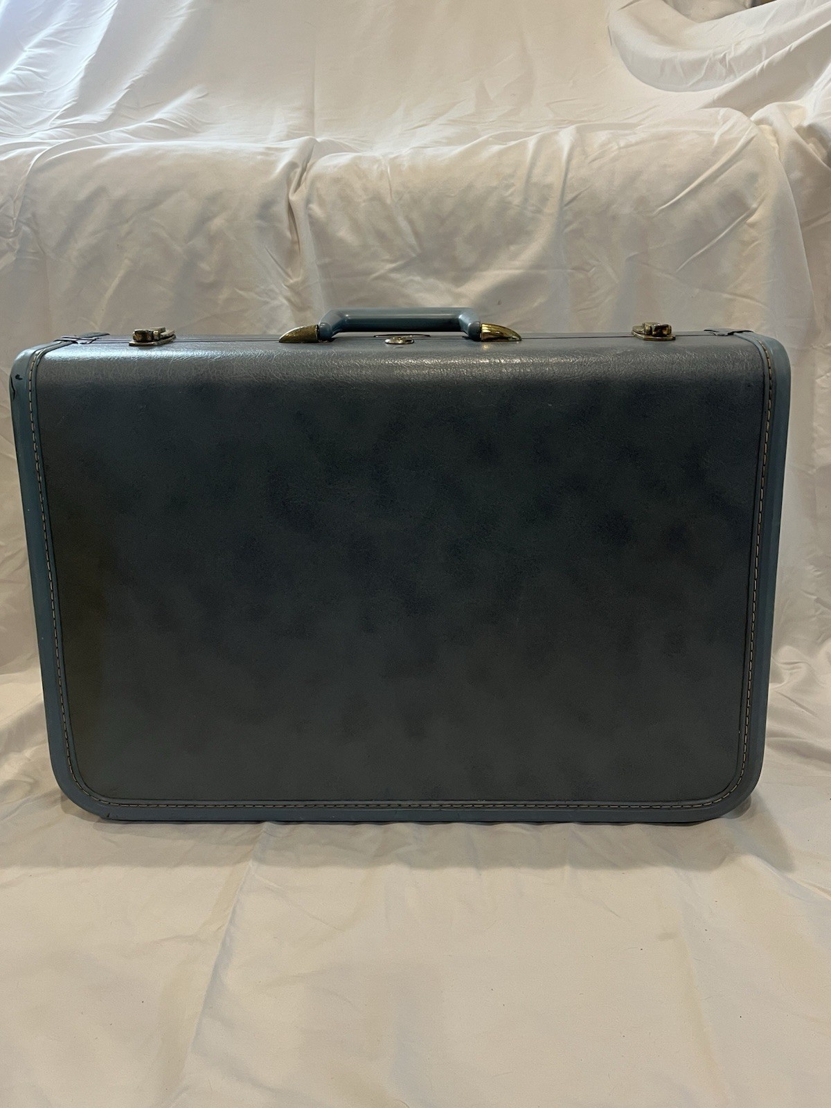 Vintage 1950 Taperlite Hard Shell Blue Gray Vinyl Luggage Set Locking 3 Piece