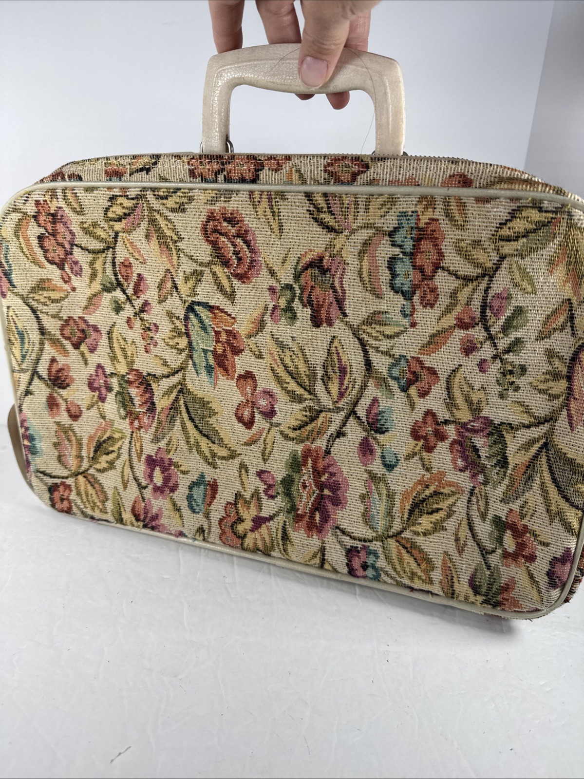 Vintage Bantam Travelware Floral Carpet Bag Top Handle Retro 60s Style GUC