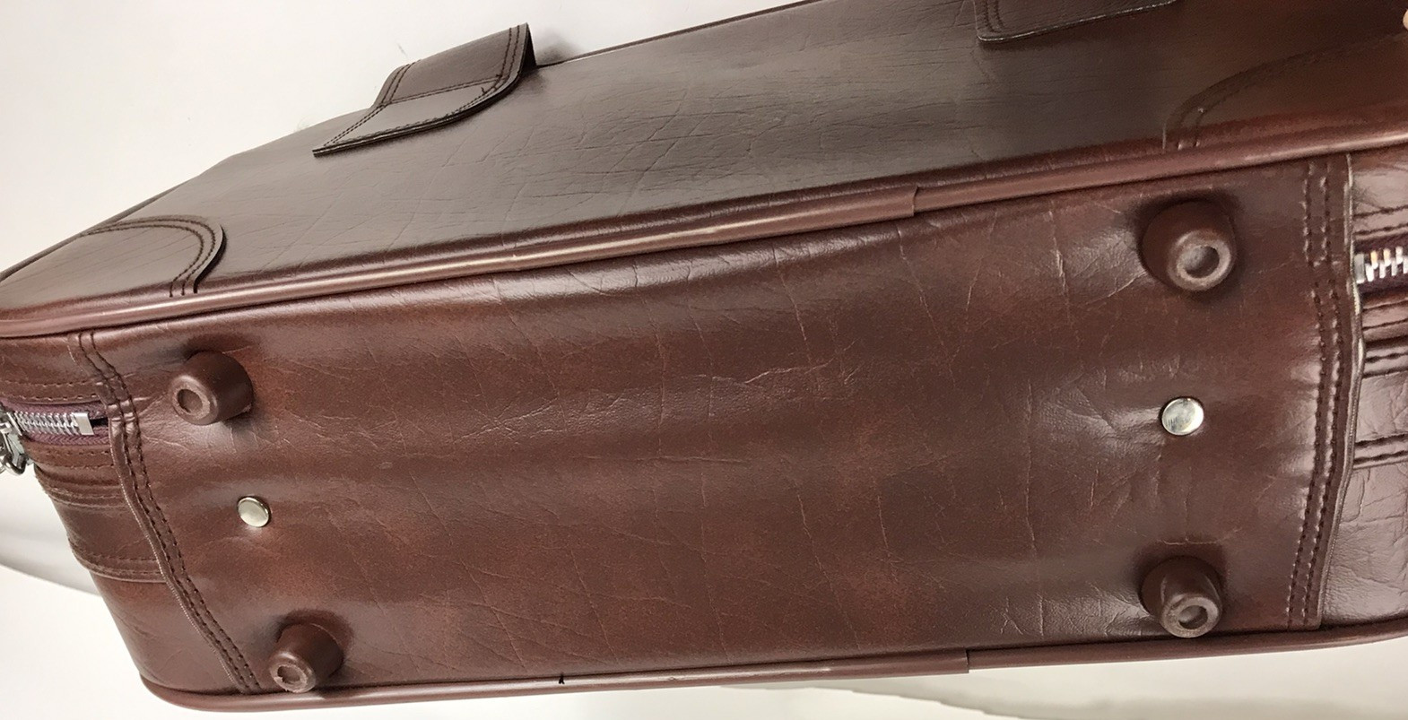 Vintage Brown Faux Leather Suitcase 4 Piece Luggage Set Stackable locks keys