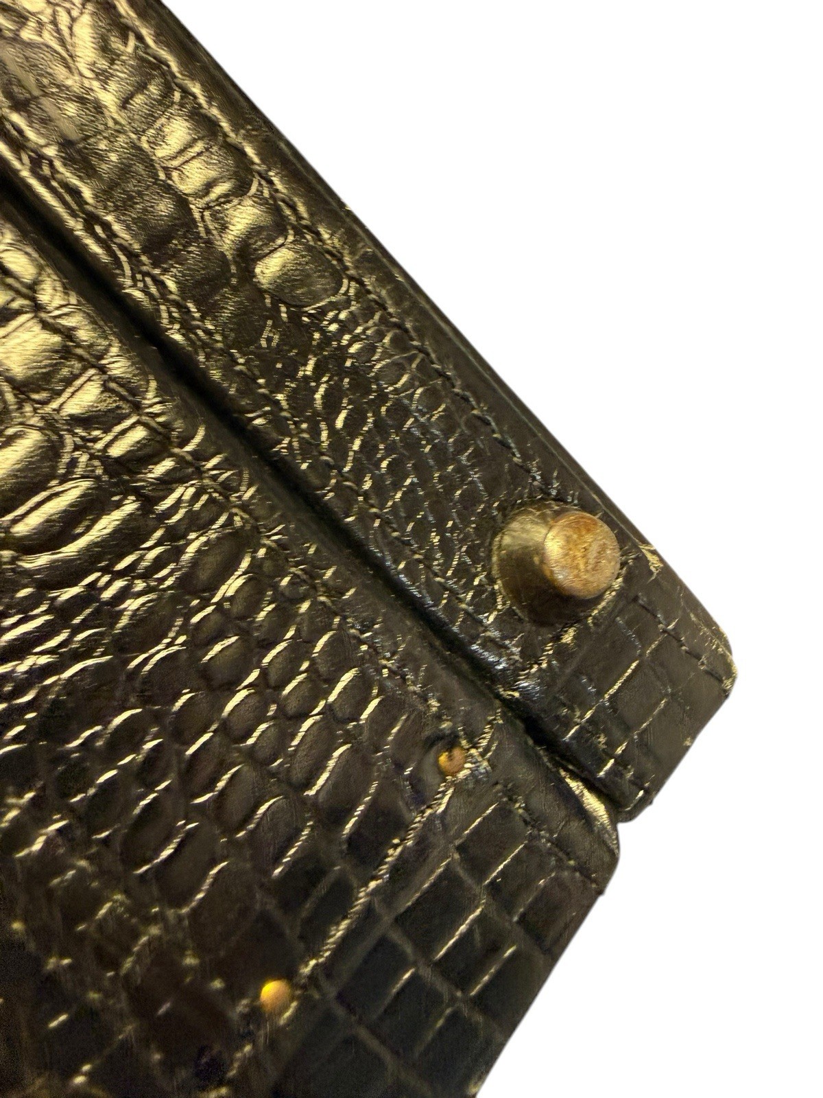 Vintage Expandable Mock Croc Faux Crocodile Leather Briefcase Presto Lock