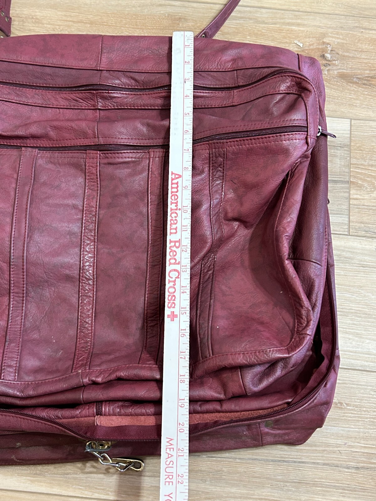 Mexico LEATHER travel SUIT GARMENT BAG pockets Purple Burgundy FOLDING SUITCASE