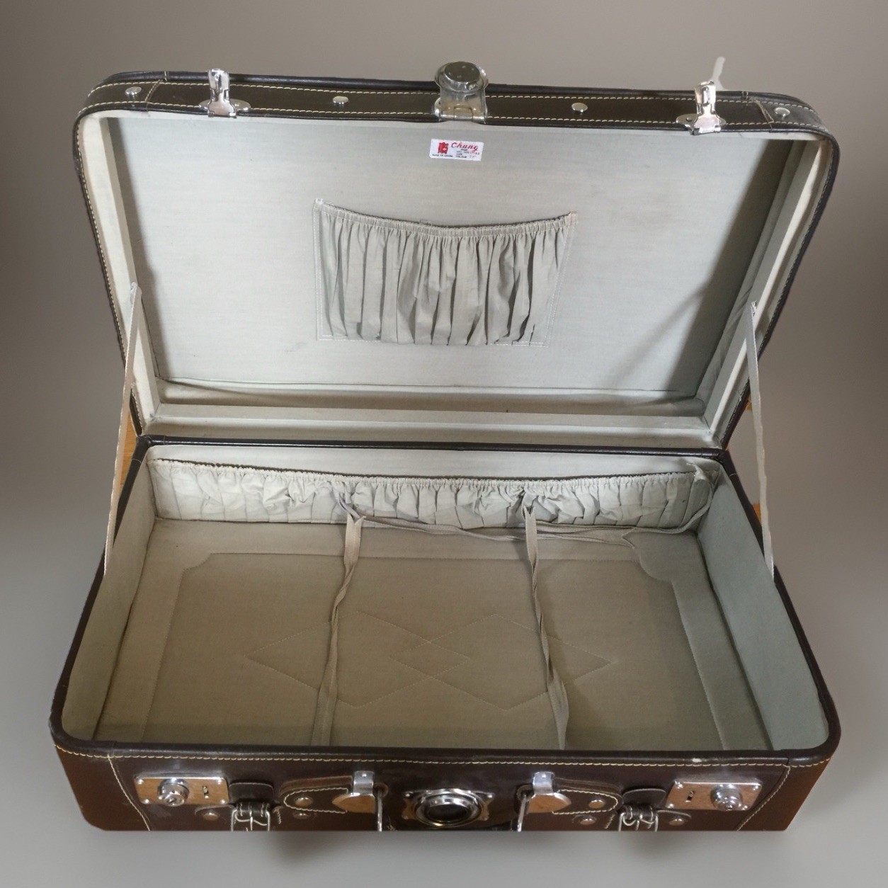 Vintage Leather Suitcase With Strapping Travel MCM 1960’s China EUC