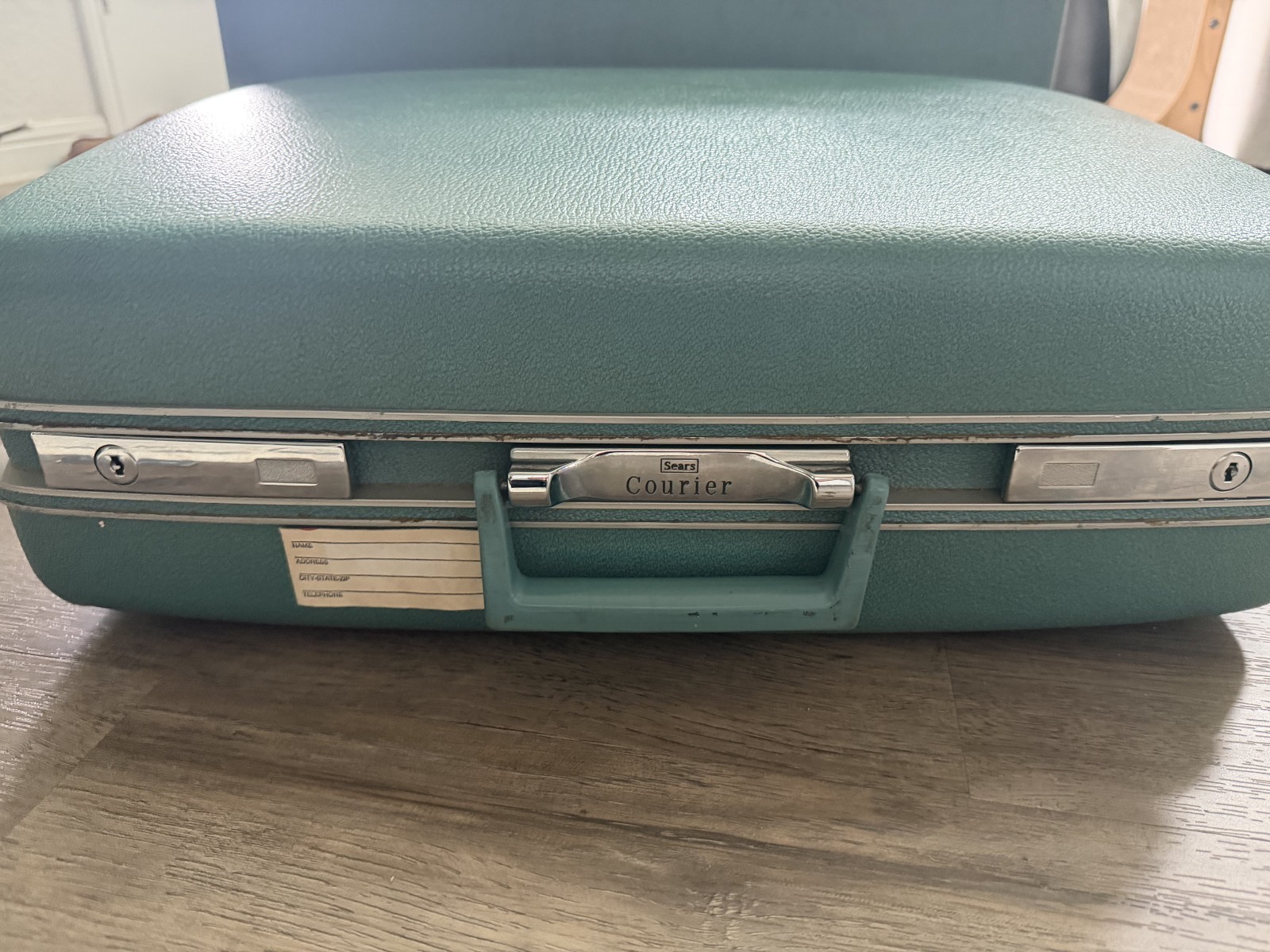Set of 2 Sears Courier Case Luggage 26″ & 20″ Light Blue No Keys 1960’s 1970’s