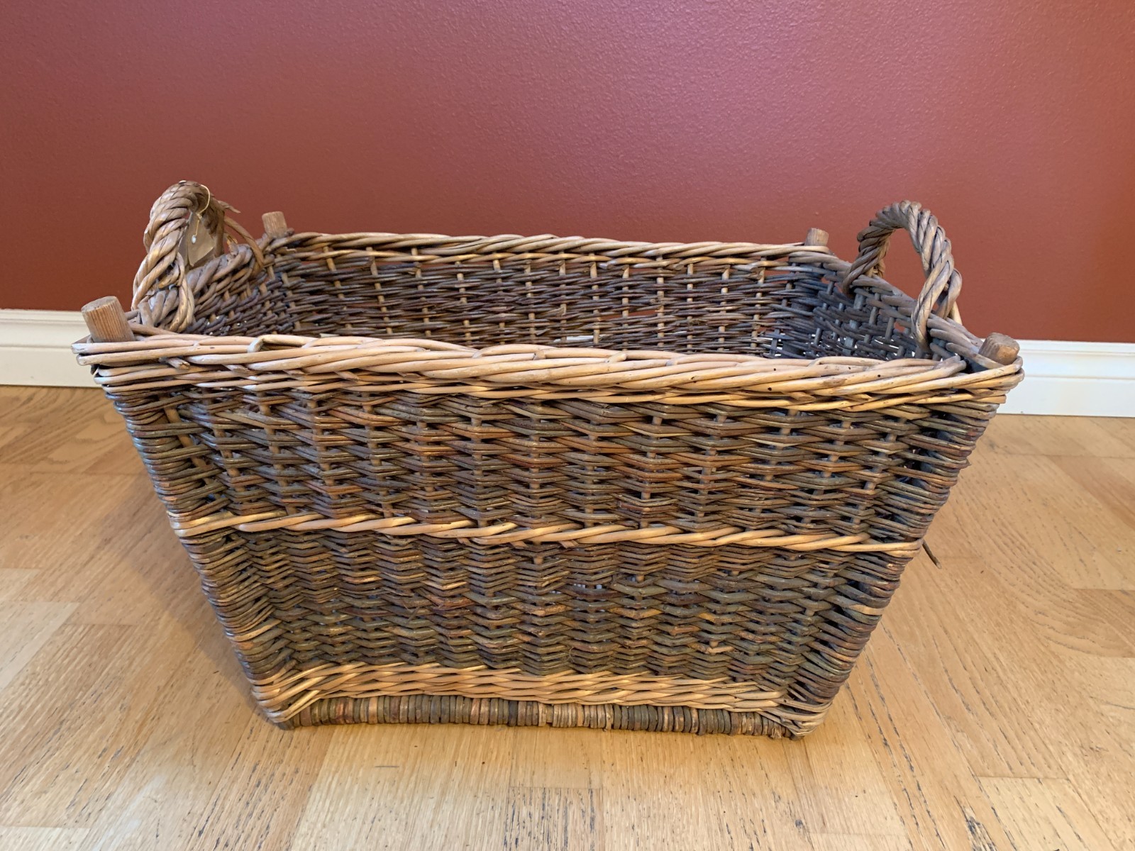 Vintage Woven Basket w/ Original Deutsche Reichsbahn Luggage Tag Karl‑Marx‑Stadt