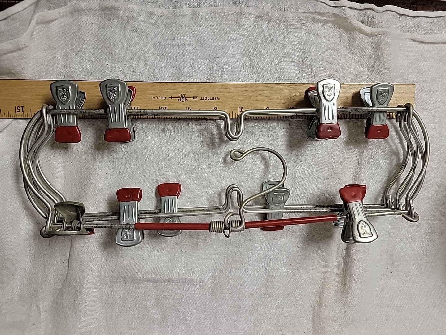 MCM Vintage All Metal Travel Hanger – 6 Collapsable Tiers with Movable Clips RED