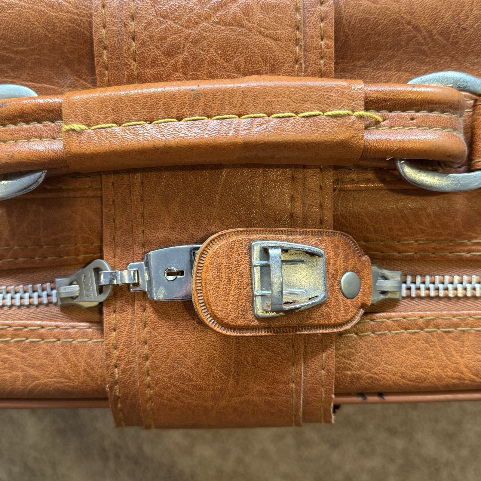 Vintage Monarch Luggage 2 Pc Brown Faux Leather Suitcase Set 70s 80s