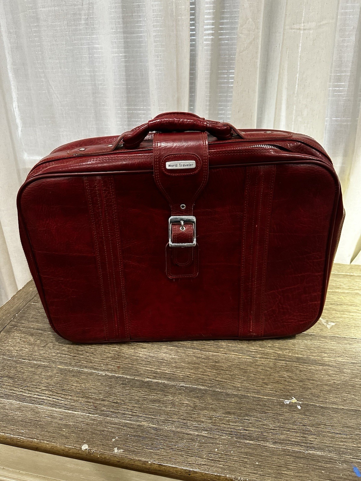 Vintage “World Traveler” faux leather luggage set 3 piece, Stackable