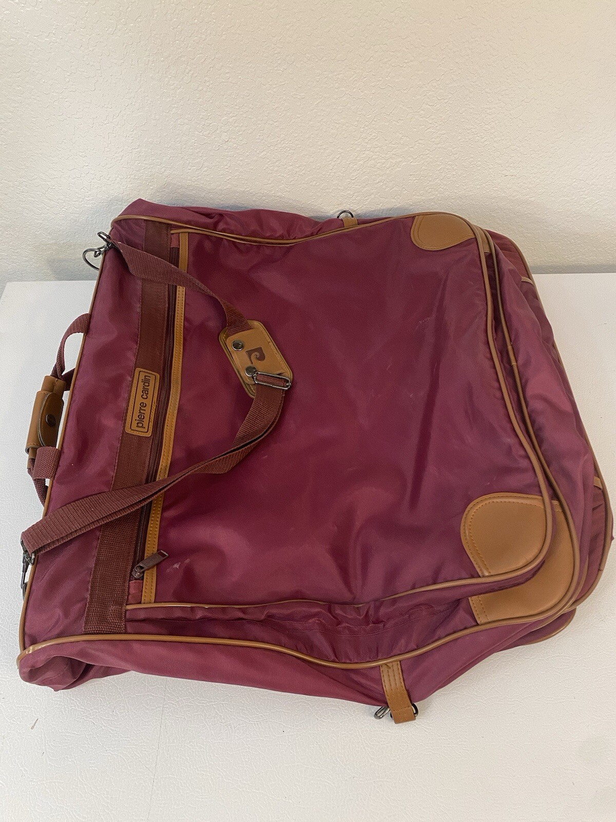 Pierre Cardin VTG 80s Dark Burgundy and Brown Garment Suit Bag Excellent Cond.