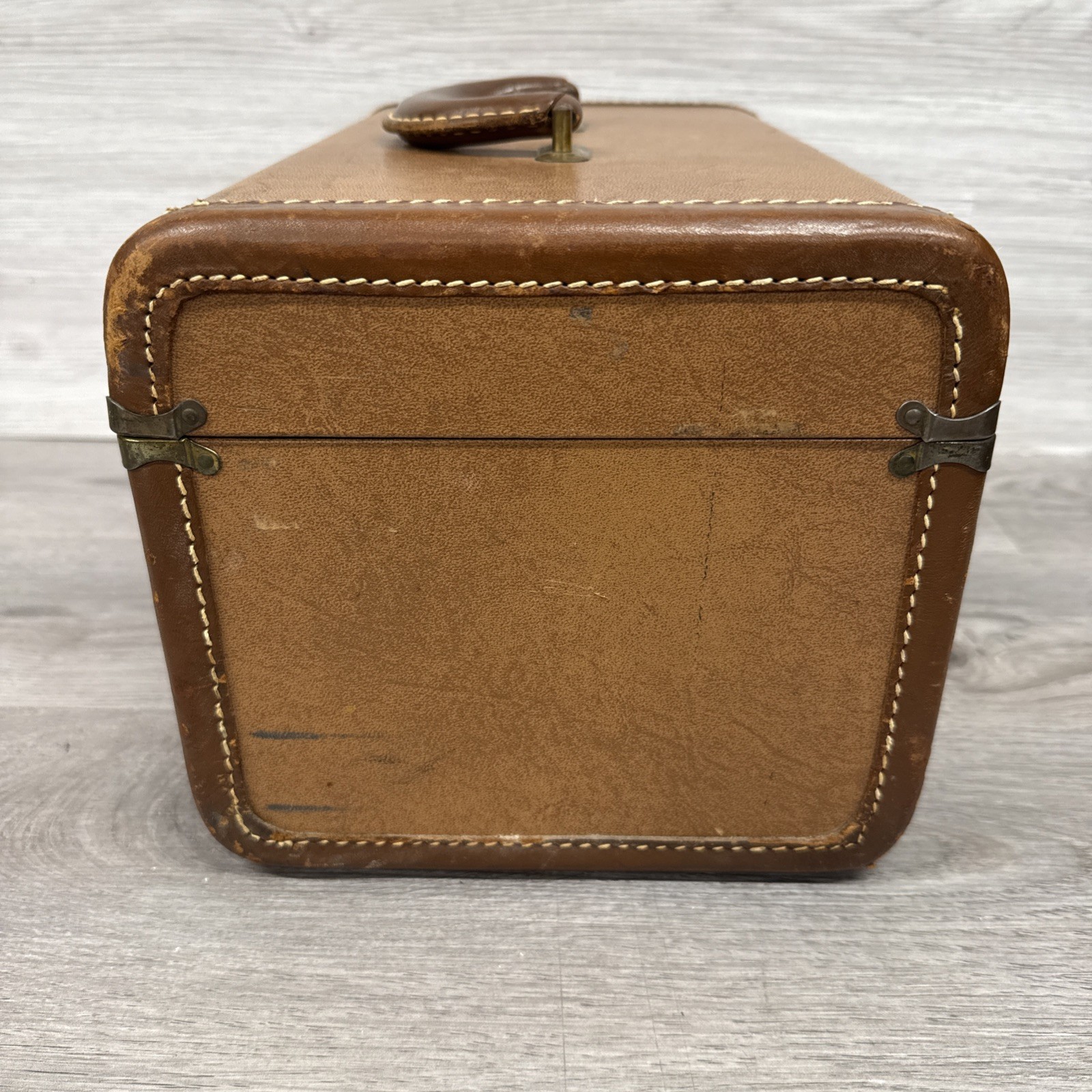 Vintage PLATT AIRESS Brown Vanity Makeup Case 14”x8.75”x8” With Mirror-No Key
