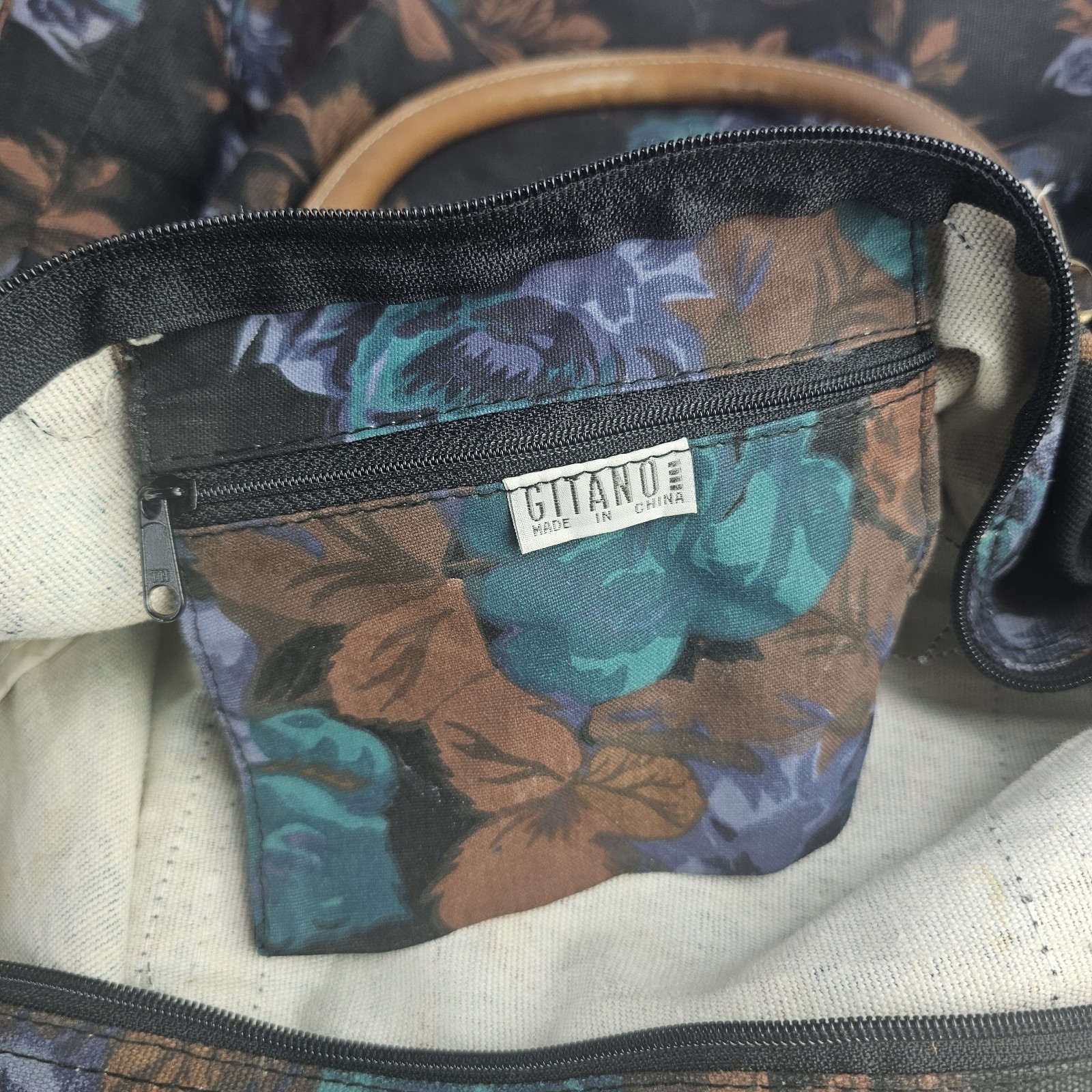 Vintage Gitano Floral Canvis Weekender Duffle Bag With Leather Handlea 90’s