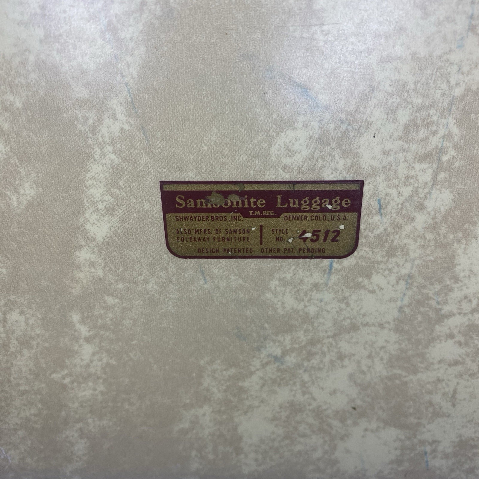 Vintage Samsonite 50’s Shwayder Bros. Train Suitcase 4512 Marbled Beige No Key
