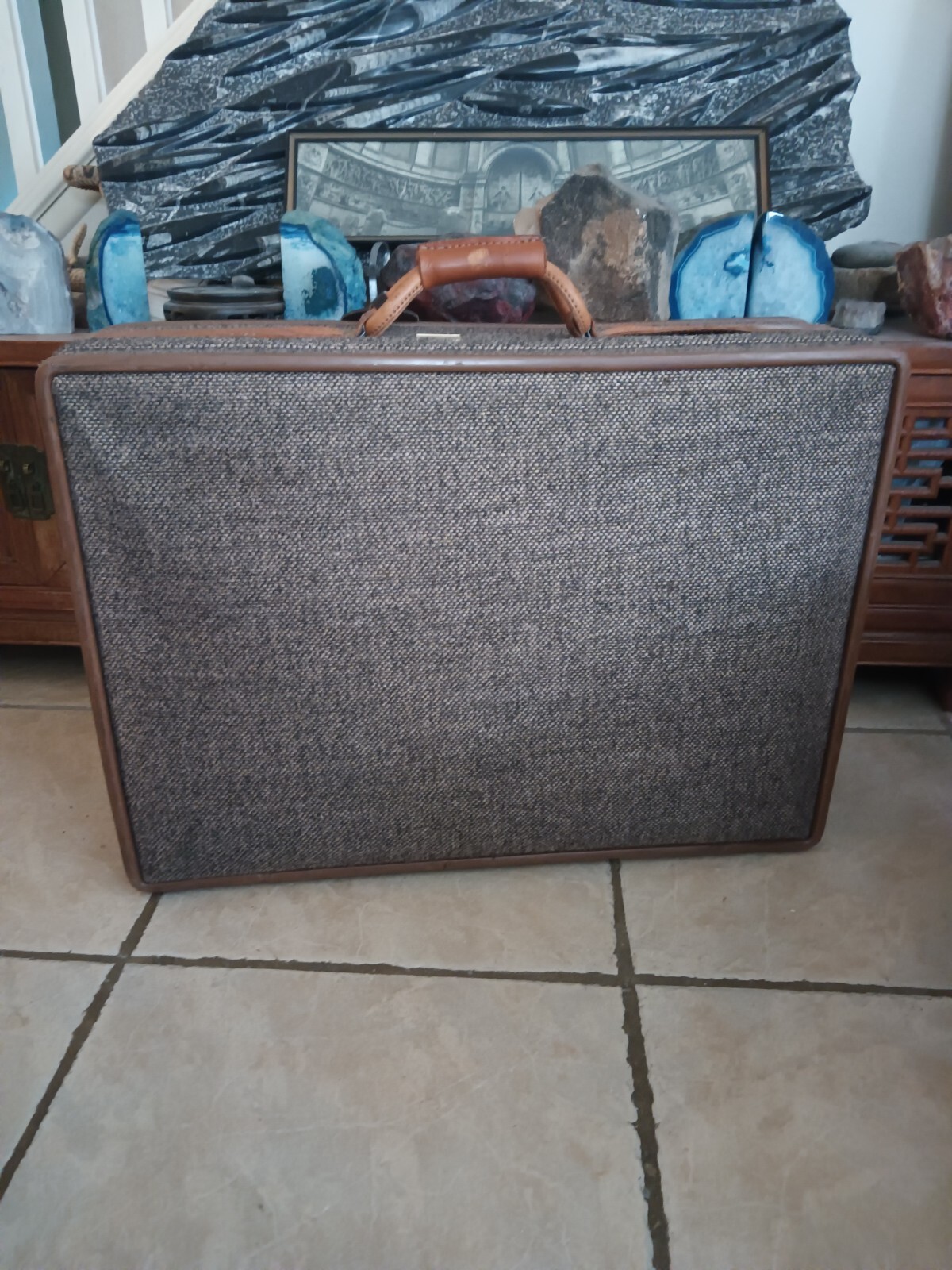 VINTAGE RETO HEARTMANN TWEED & LEATHER 3 PIECE TRAVEL LUGGAGE SET