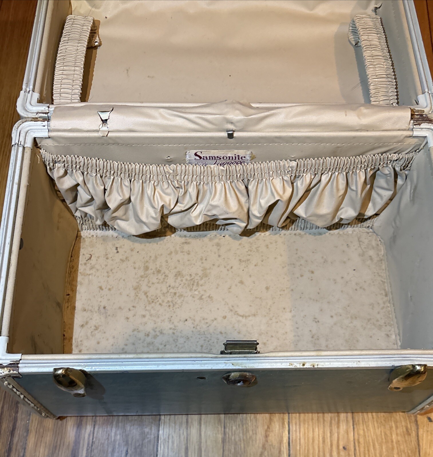 Vintage Samsonite Shwayder Bros # 5112 Marbled Jade Green Train Case 13” w/Key