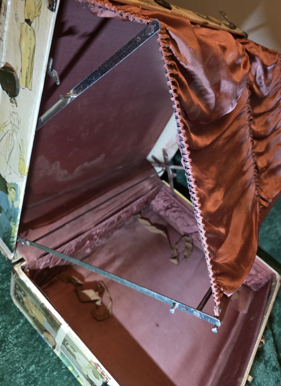 1950s Vintage Hard Leather Suitcase made by J.C. Higgins Decoupaged 18x14x6in
