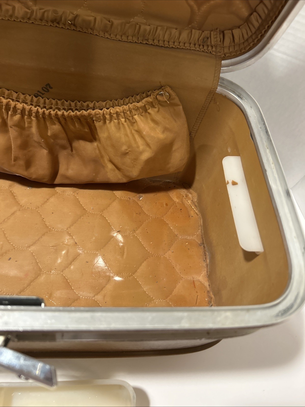 Vintage Airway Hard Shell Carry-On Luggage Brown Makeup Train Case Travel No Key