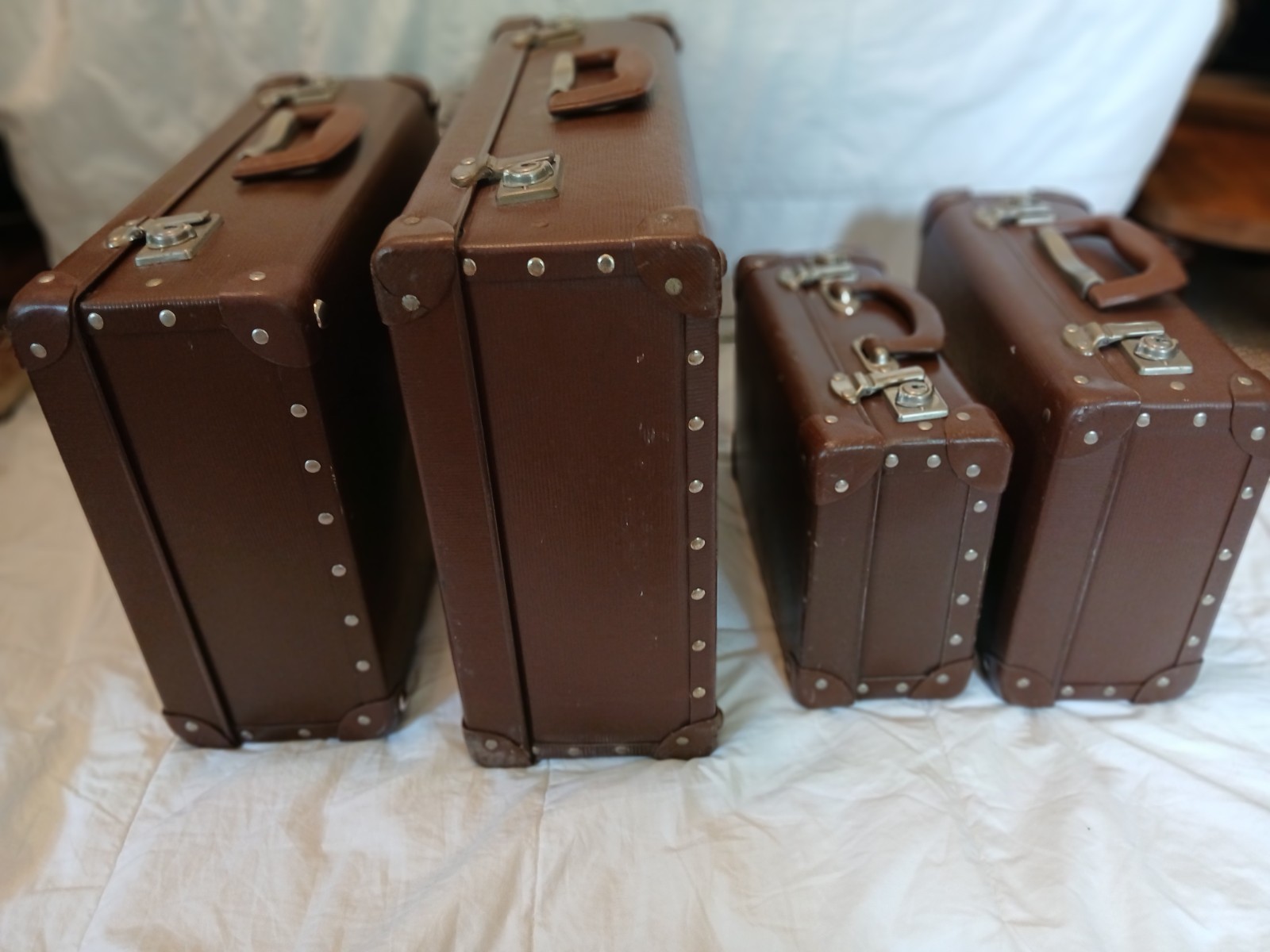 Set Of 4 Globite School Cases Vulcanised Fibre Cheney Hinges Ford Sherington NSW
