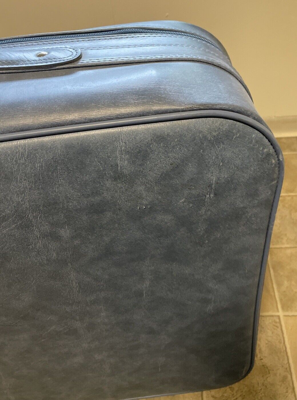5 PCS Vintage LYNX Blue Vinyl SuitCase Luggage Set HTF W/ Lock & Key