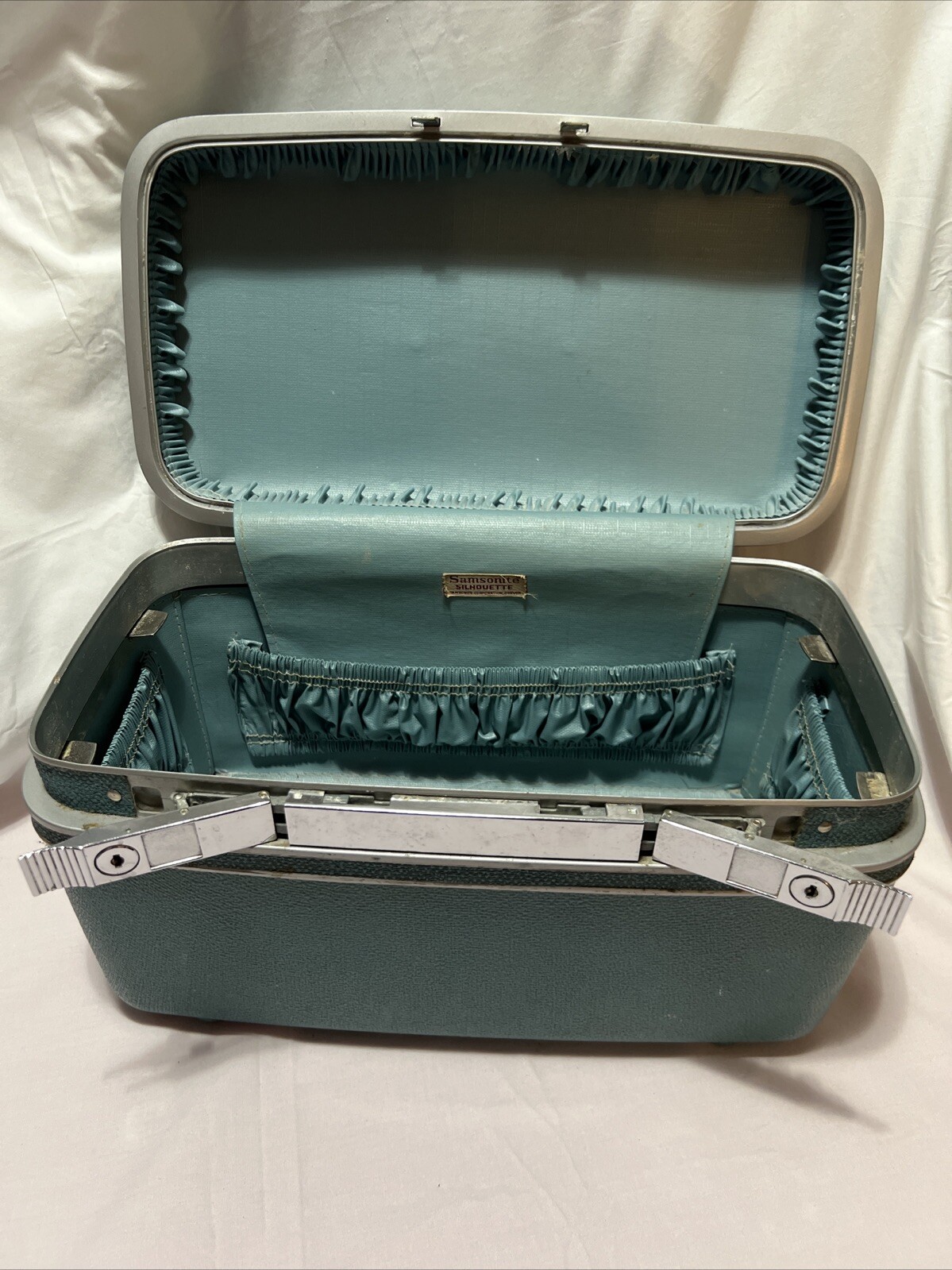 Rare Ansonia Turquoise Silhouette Makeup/vanity Travel Case Hard Case Vintage
