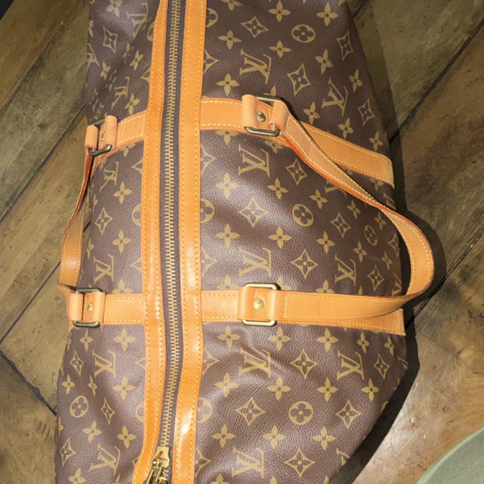 Louis Vuitton Monogram Leather Duffle Bag Brown/Tan 45 keepall Zip Top Handles