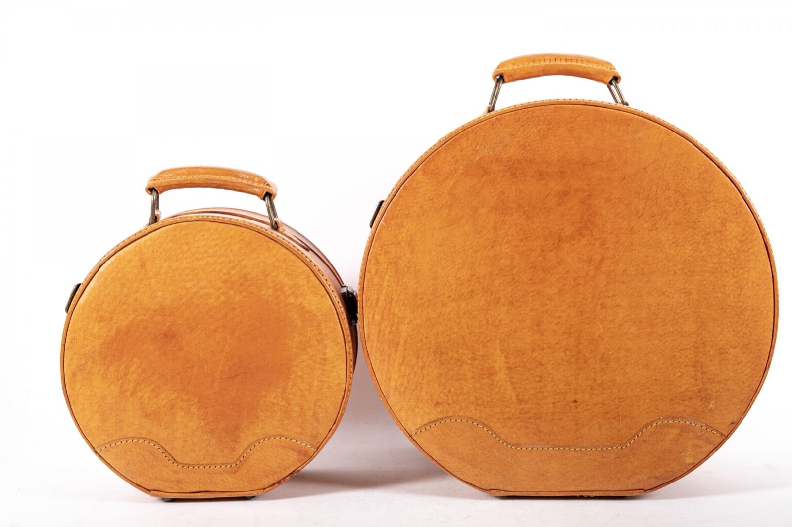 French 1950s Leather Nesting Train Cases—A Pair