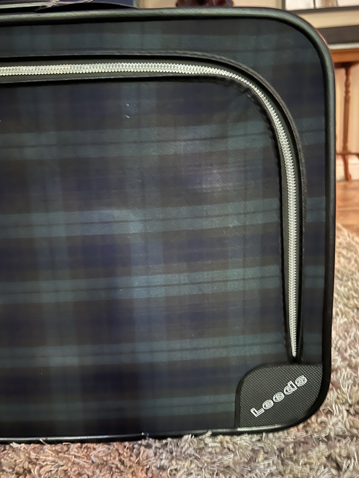 Vintage Leeds Blue and Green Checkered Suitcase vintage Very Clean
