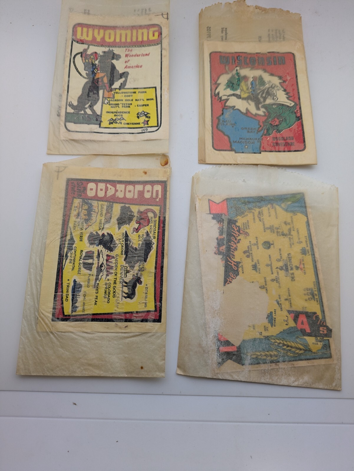 ANTIQUE 19540s-50s Set of 4 Luggage Labels in Original Sleeves +2 Empty Sleeves