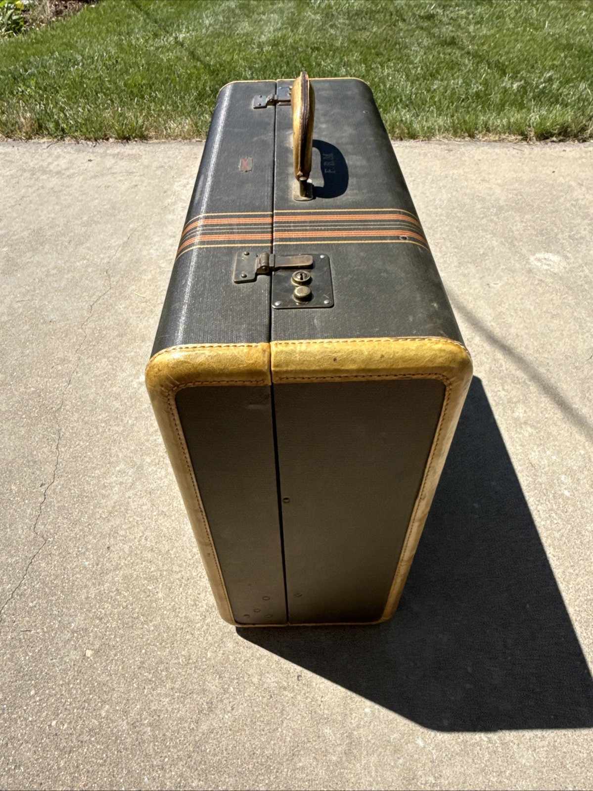Vintage Hartmann Striped Luggage w/ Cover 1940s ? See Pics Sky-Robe Suitcase