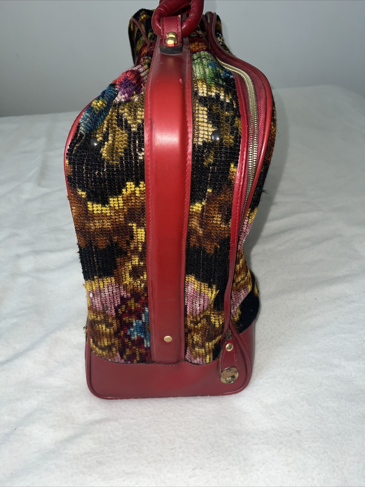 VTG 1960s NEEDLEPOINT/TAPESTRY FLORAL Italian Koret Suitcase Luggage w/tote