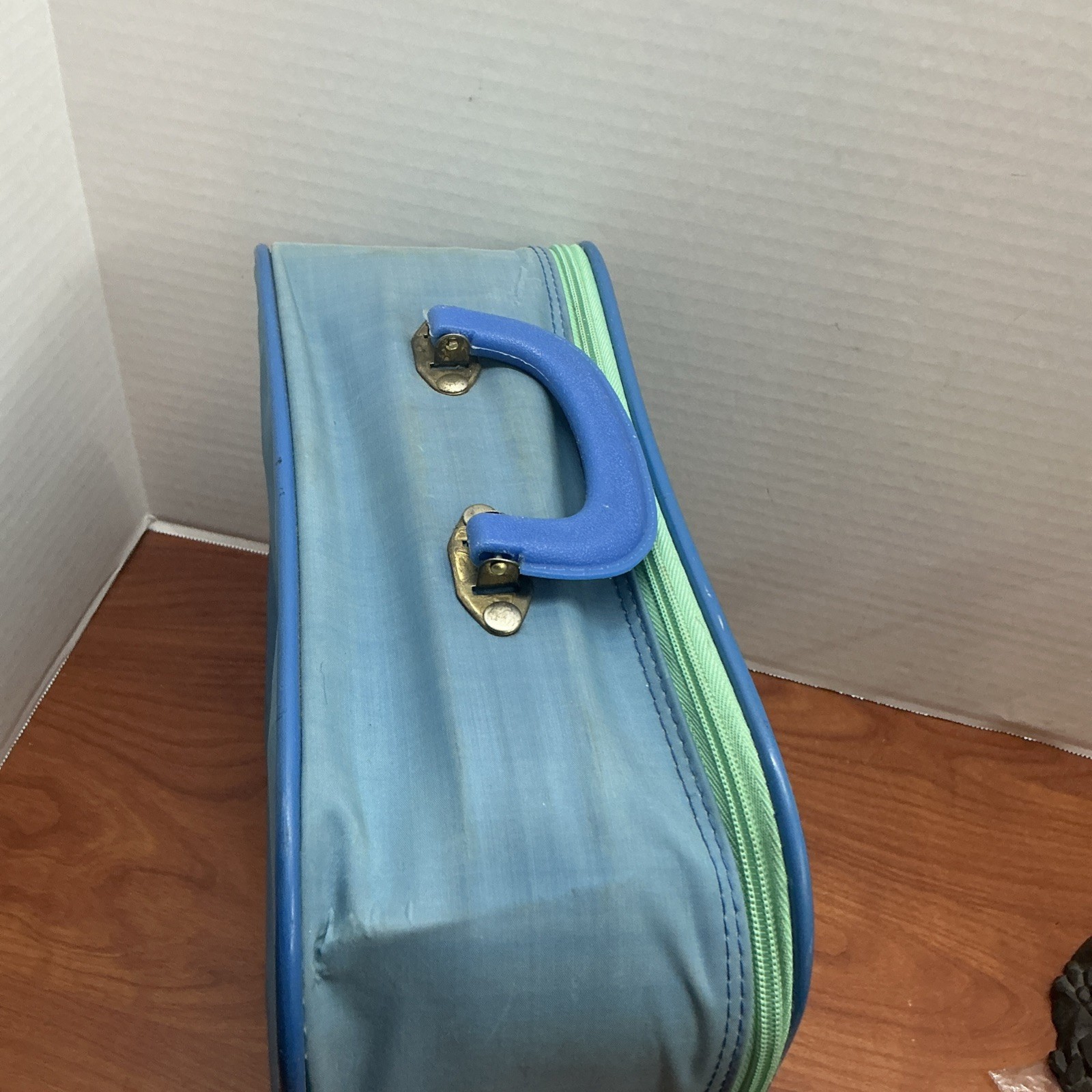 Vintage GOING TO GRANDMA’S Blue 1980s Childs’ Vinyl Suitcase Travel Carry On Boy