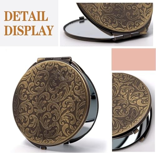 Metal Double-Sided 1×2 Handheld Retro Makeup Mirror, Easy to Carry (Bronze