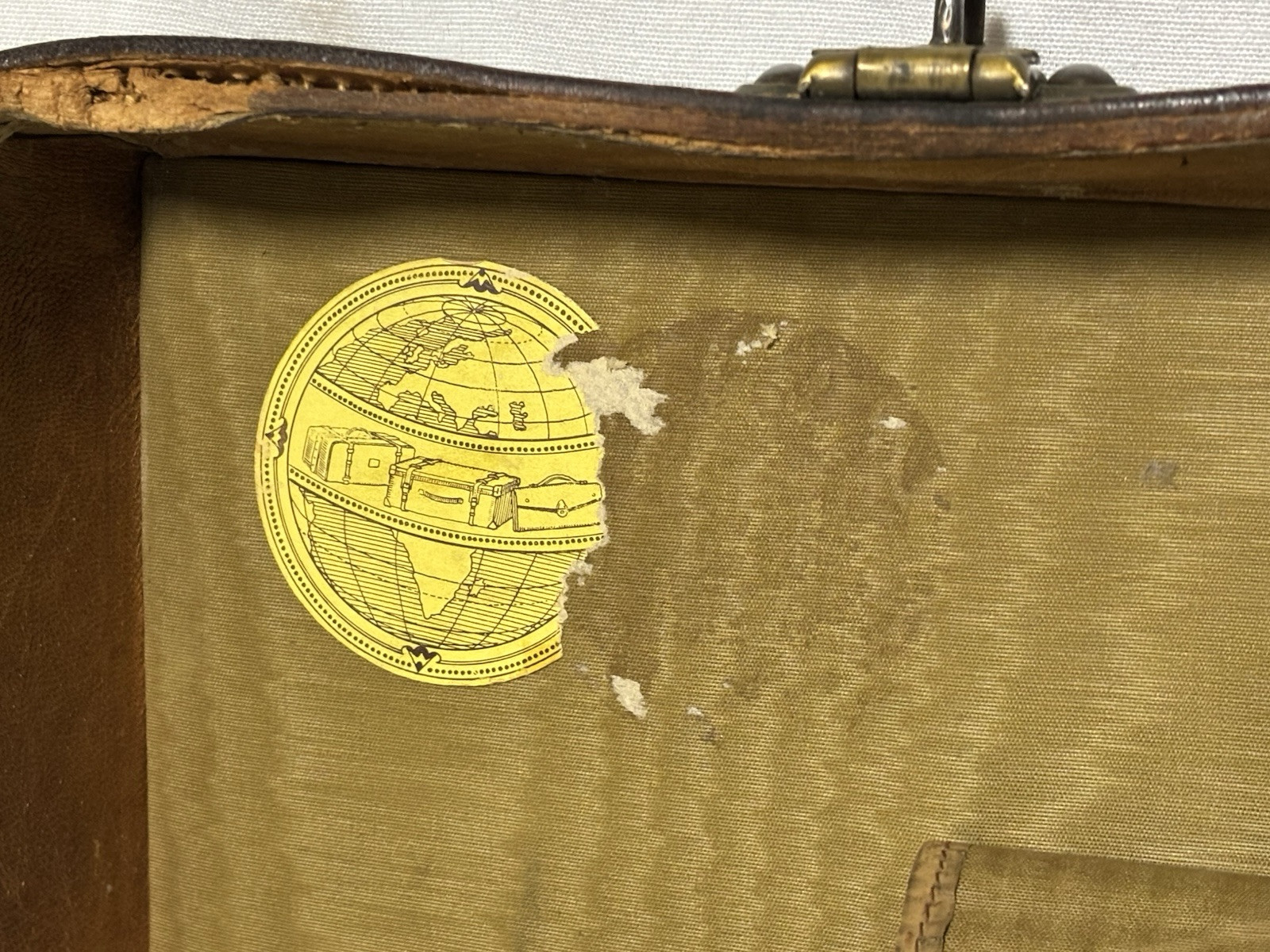 Antique English Leather Suitcase With Hotel Labels