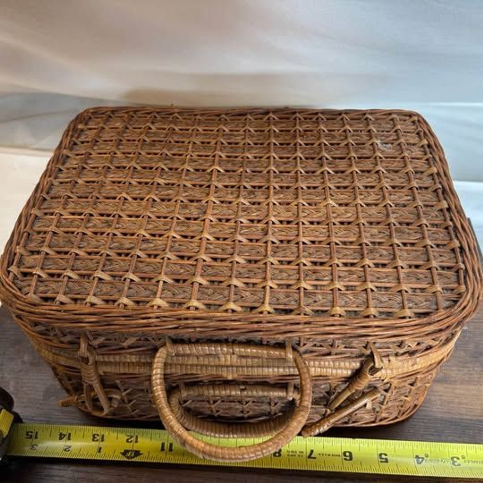 Woven bamboo or rattan picnic basket vintage woven wicker