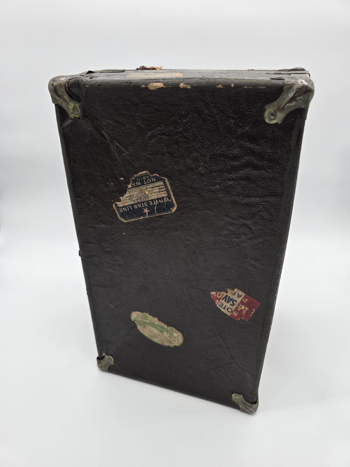 True Vintage 1920s Hard Leather Garment Wardrobe Trunk Case, Black, 40L