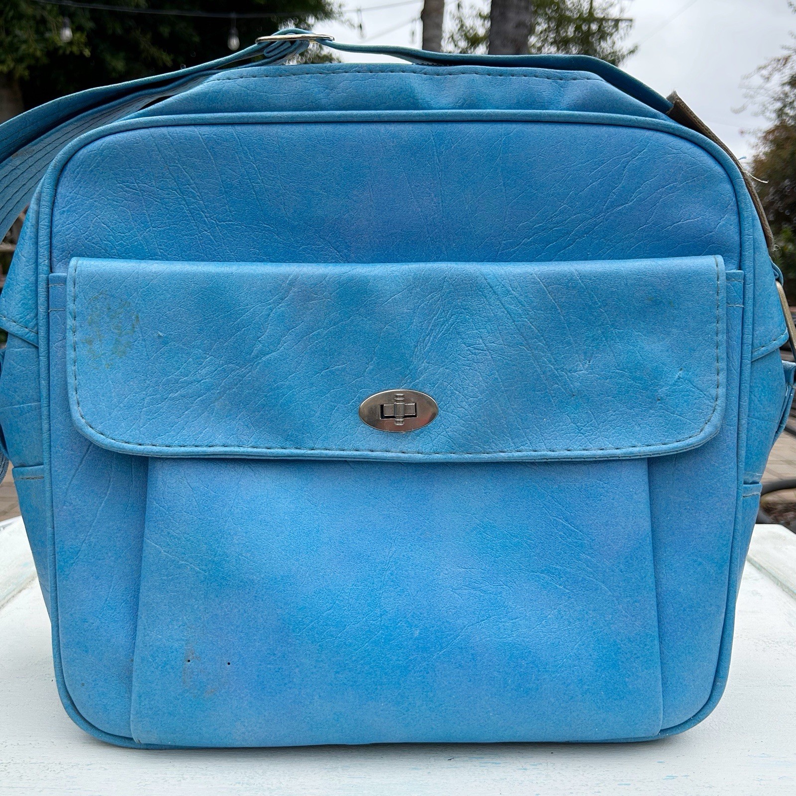 Vintage Samsonite LL Blue Carry On Travel Shoulder Bag Tote Lock Key