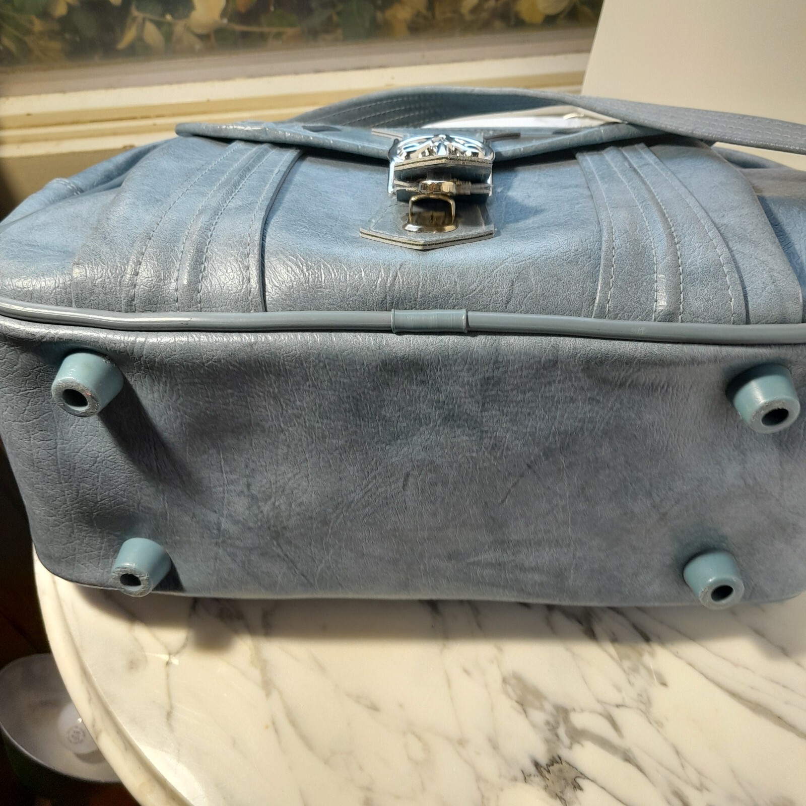 Vintage American Tourister Carry-on Overnight Bag Light Blue Vinyl Classic Lug