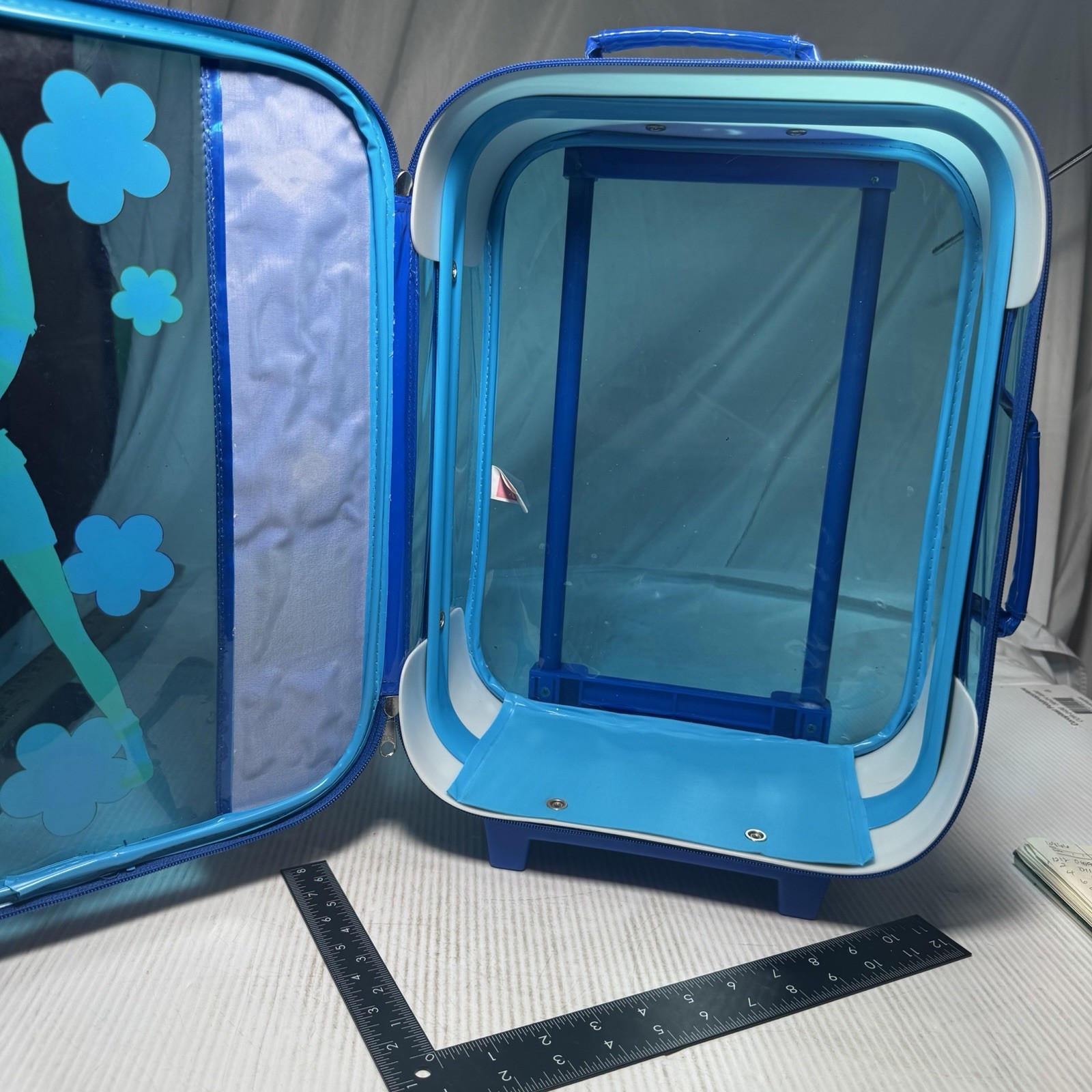 1996 Barbie Rolling Suitcase Luggage Childs Size Overnight Blue Opaque