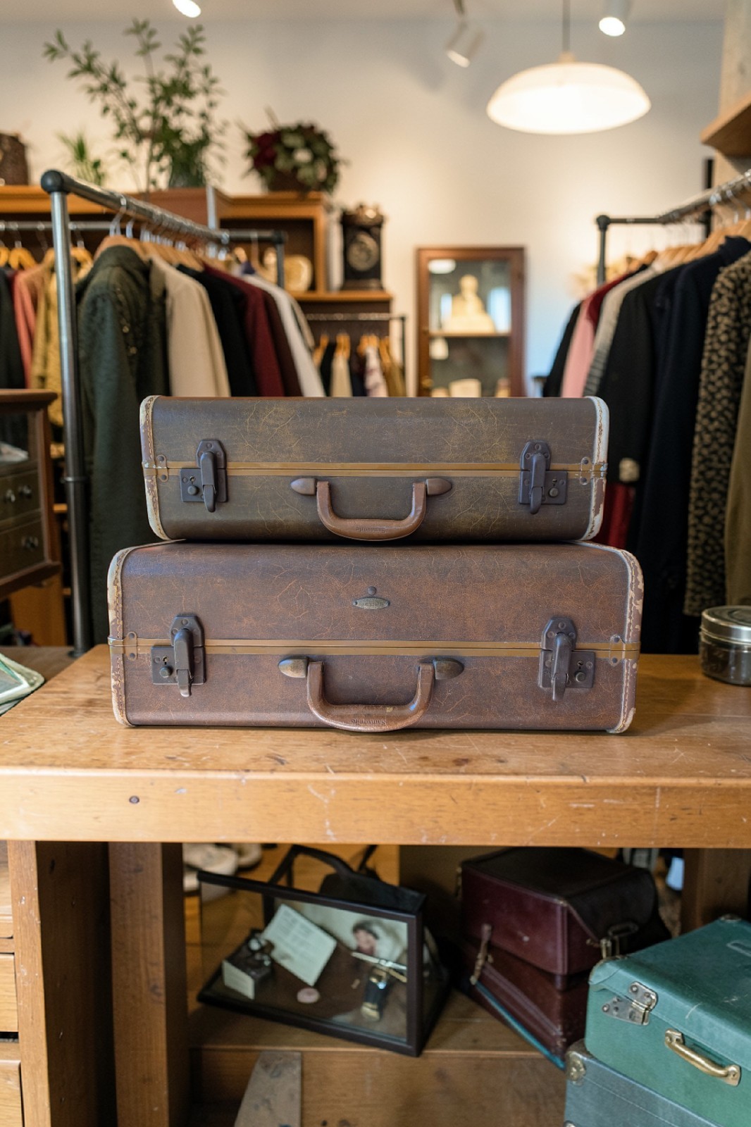 Vintage Samsonite Shwayder Bros Brown Luggage Set 1940s 50s Hanging Fixture Pan