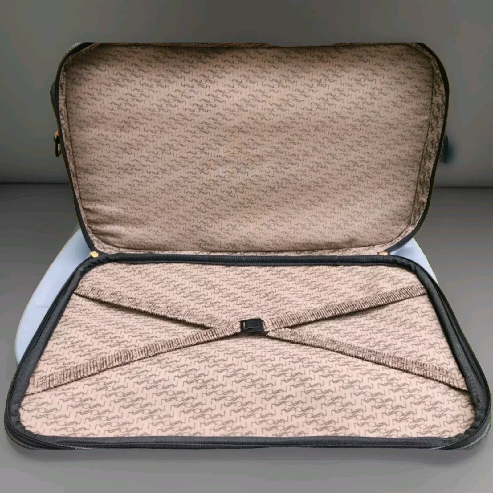 VTG YSL Black Woven PVC Leather 3 Compartment Suitcase Brown Leather Trim VGUC