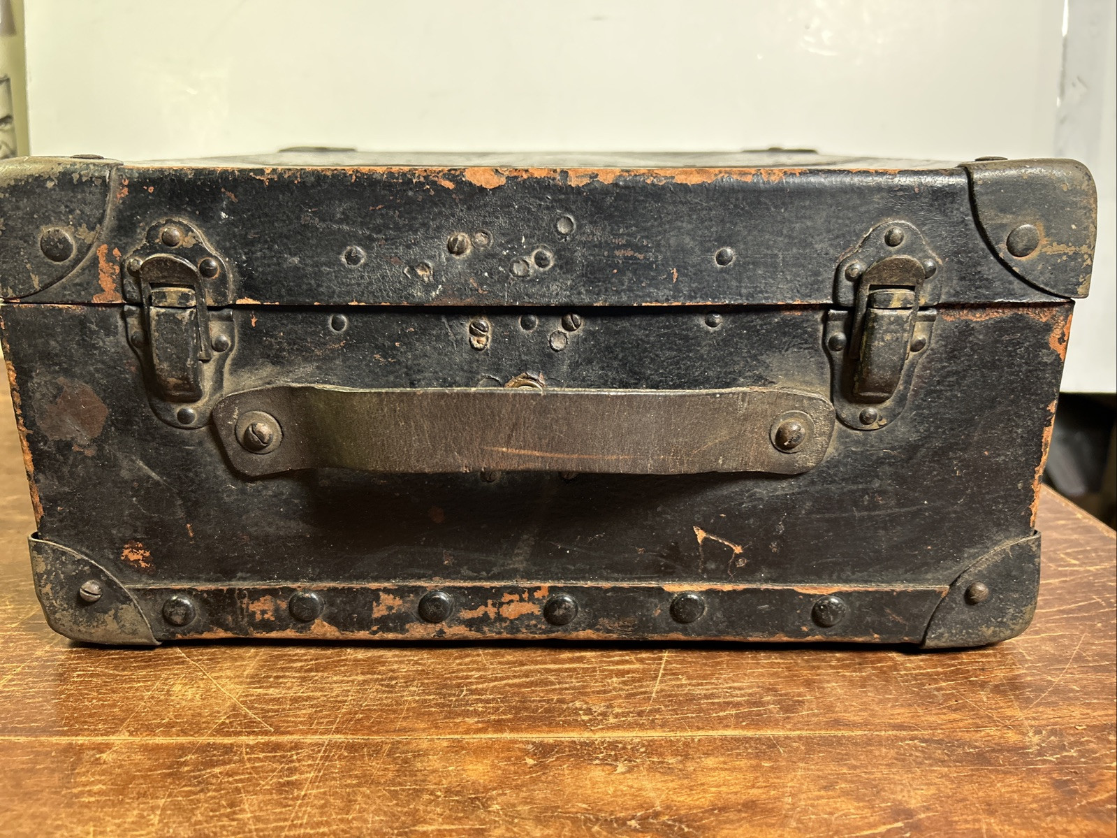 Vintage Tool Box Case Suitcase Hardboard Chipboard Luggage With Leather handle