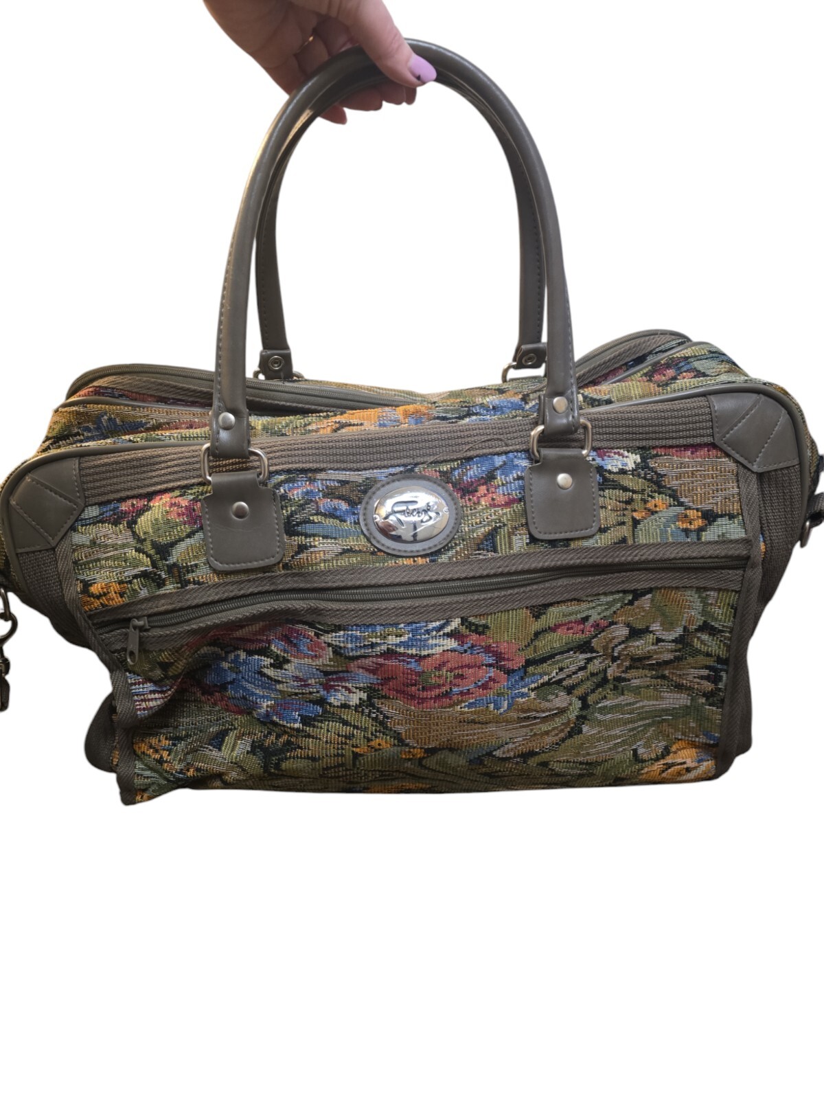 Vintage Faberge Travel Weekender Tapestry Floral Carpet Bag Suitcase