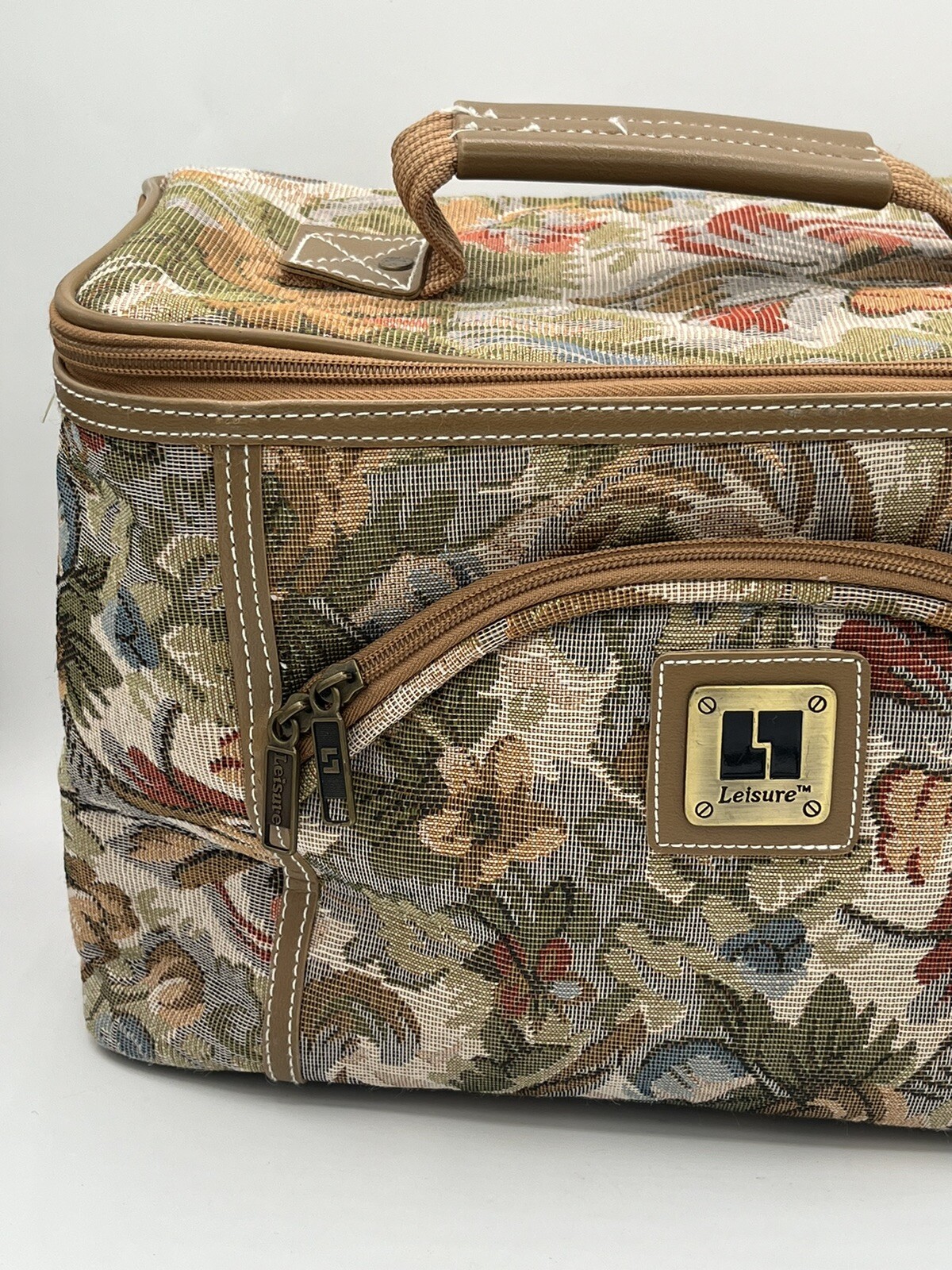 Vintage Leisure Luggage International Tapestry Train Case Cosmetic Vanity Bag