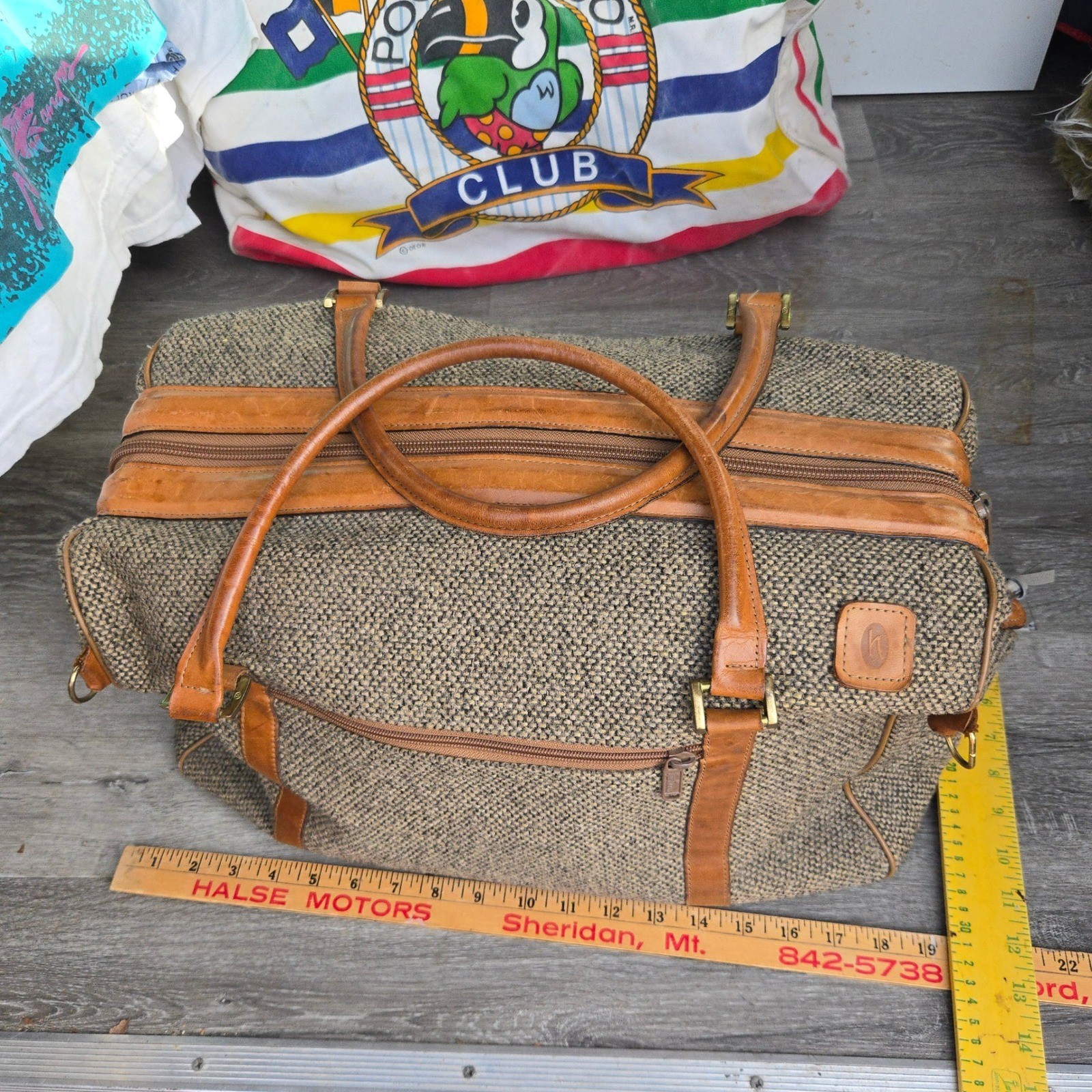 VTG Hartmann Duffel Bag Tan Tweed Leather Trim Large Weekend Travel Carry On EUC