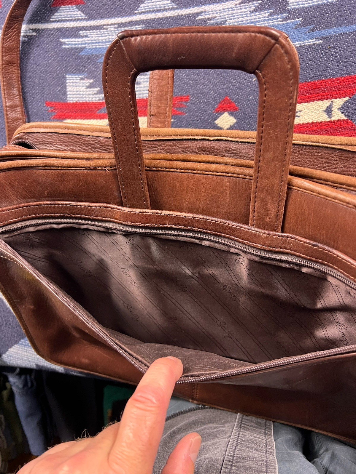 Vtg Scully Soft Leather Laptop Work Bag Briefcase Case Carry On Messenger Strap
