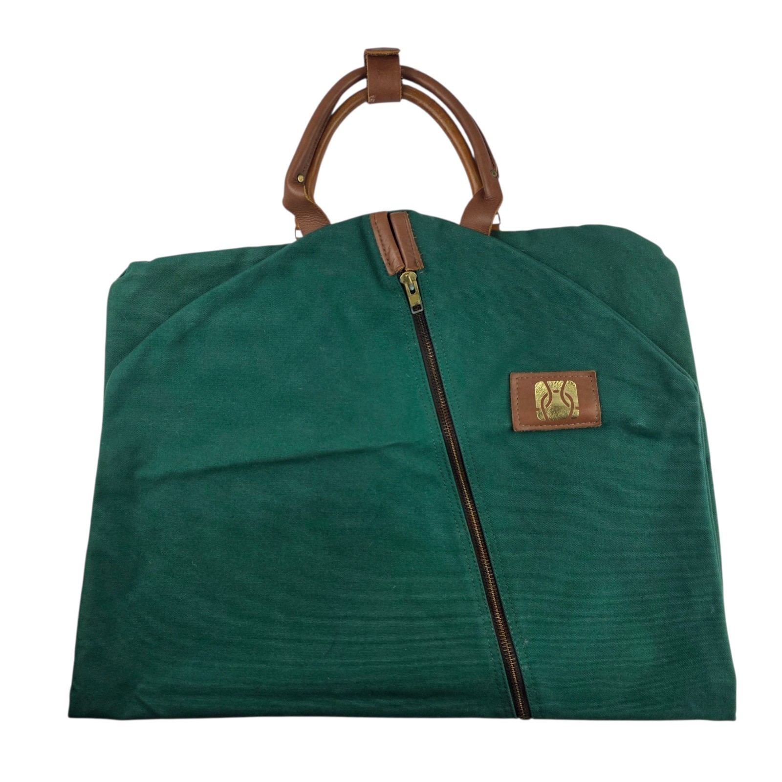 Vintage Green Canvas Leather Zippered Garment Bag Luggage Suit