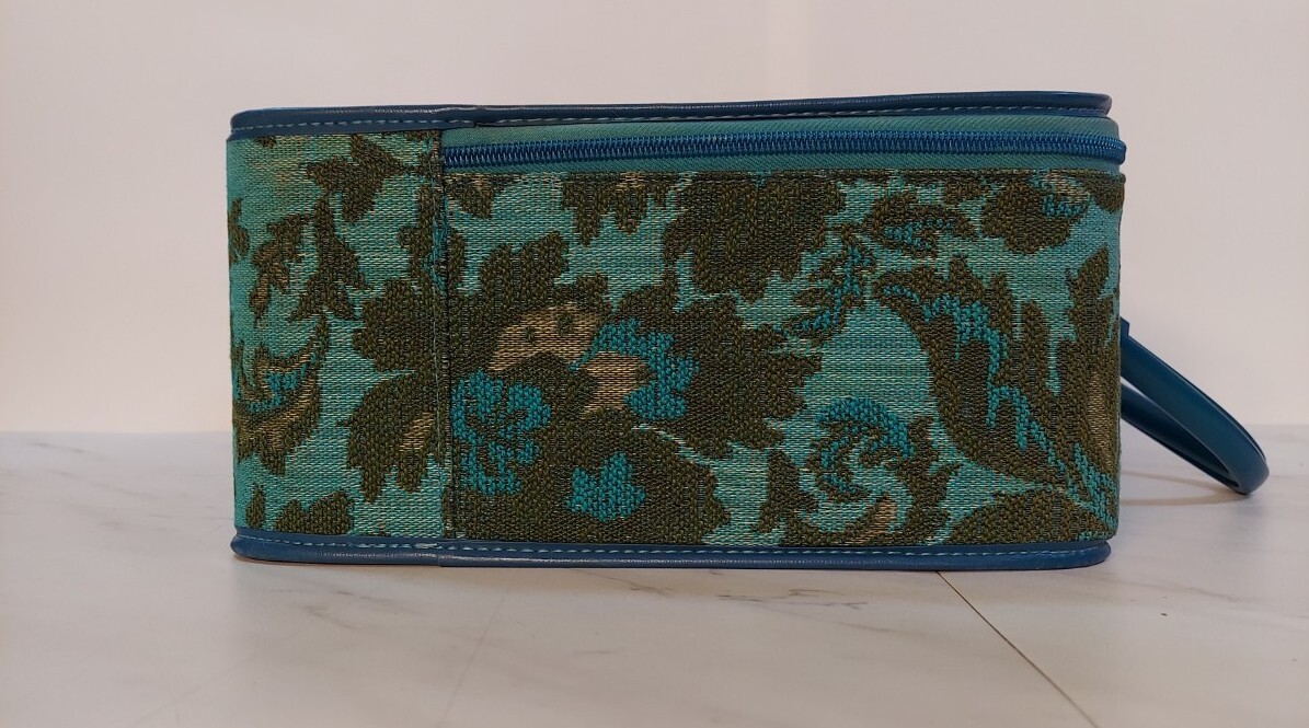 Vintage 1970s Avon Blue Green Tapestry Sales Rep Sample Bag Carry Case