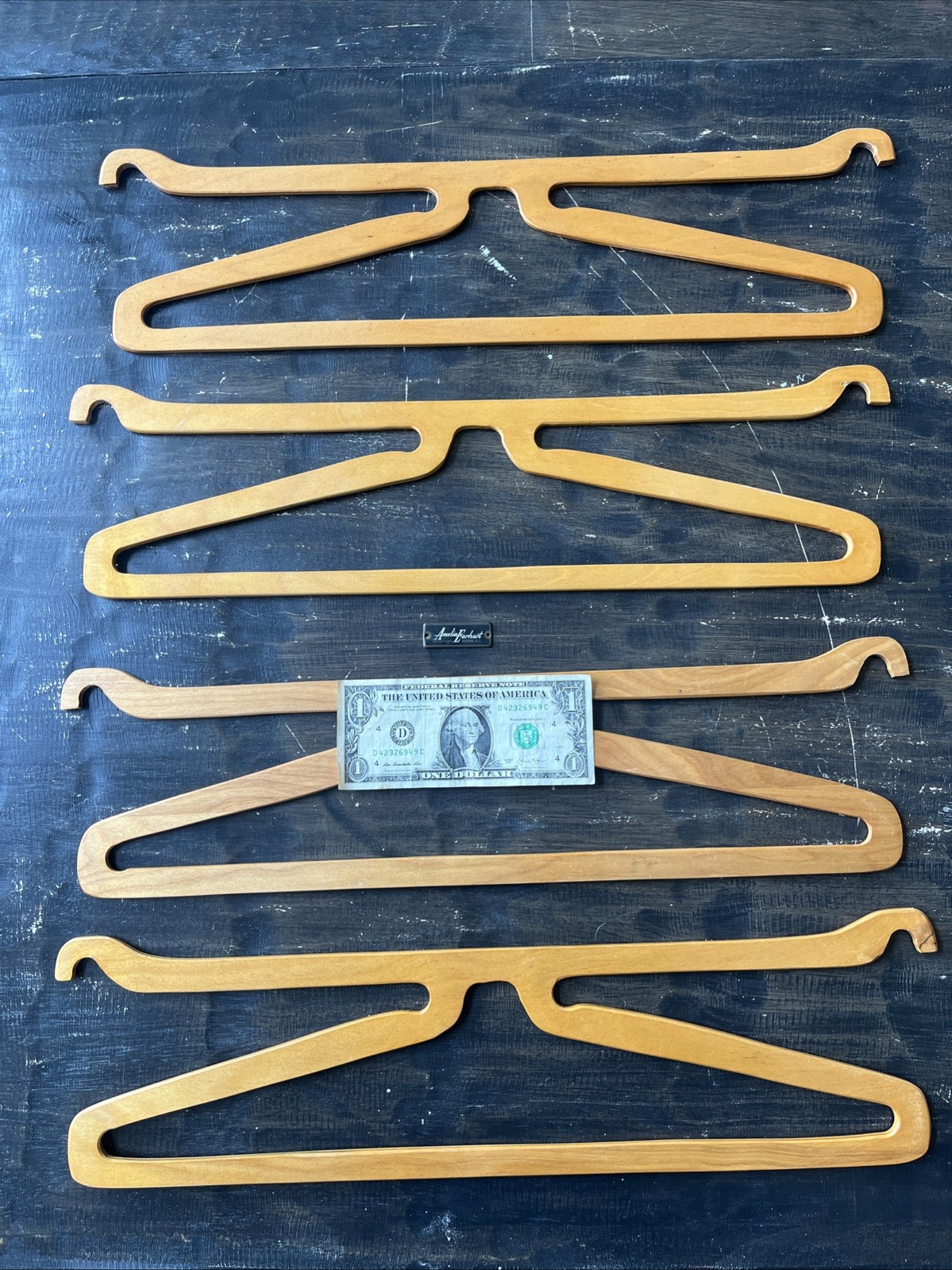 MCM 1940/50’s AMELIA EARHART Wooden Luggage Hangers (4) + Brass Tag Vintage