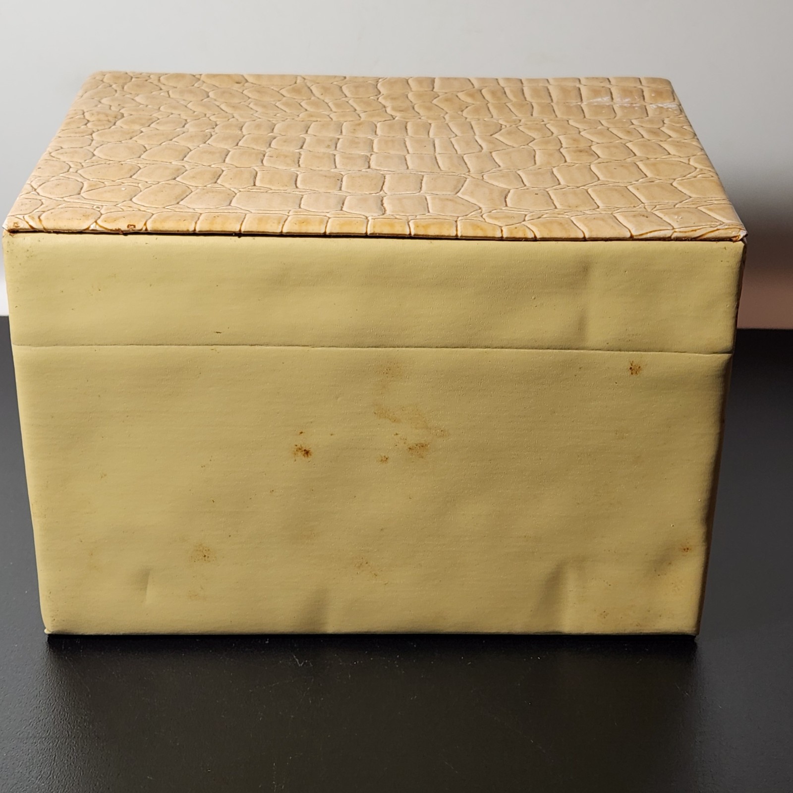 Faux Alligator Jewelry Chest Case Trinket Storage Vanity Box Beige Mirrored