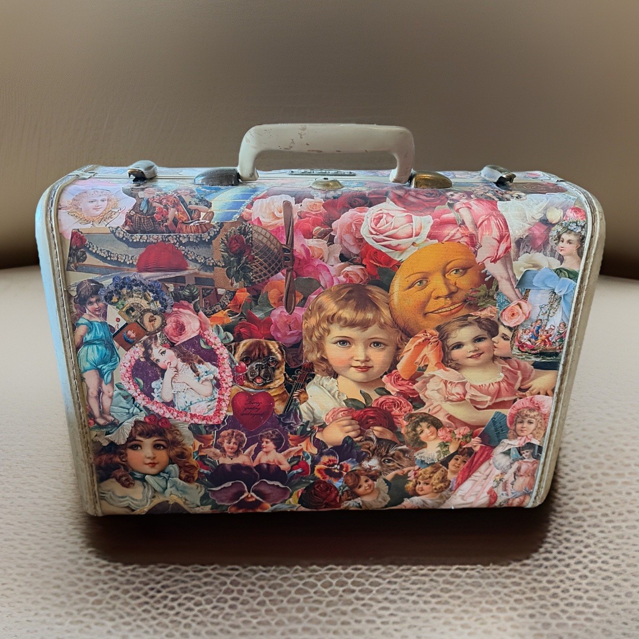 Vintage Samsonite Suitcase | Victorian Cherub Decoupage | Altered Art Hard Case