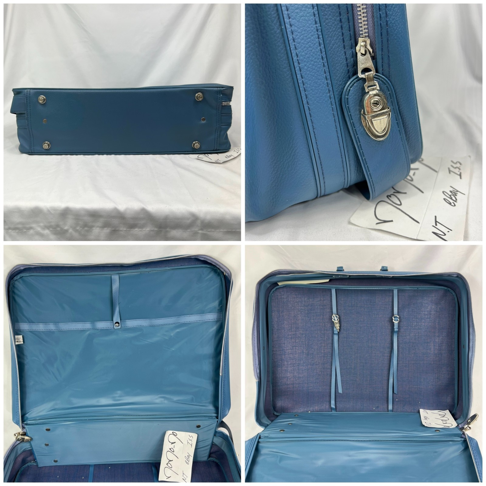 Bantam Travelware Suitcase Set 3pc Blue Luggage Bag Carry On Briefcase Vintage 6
