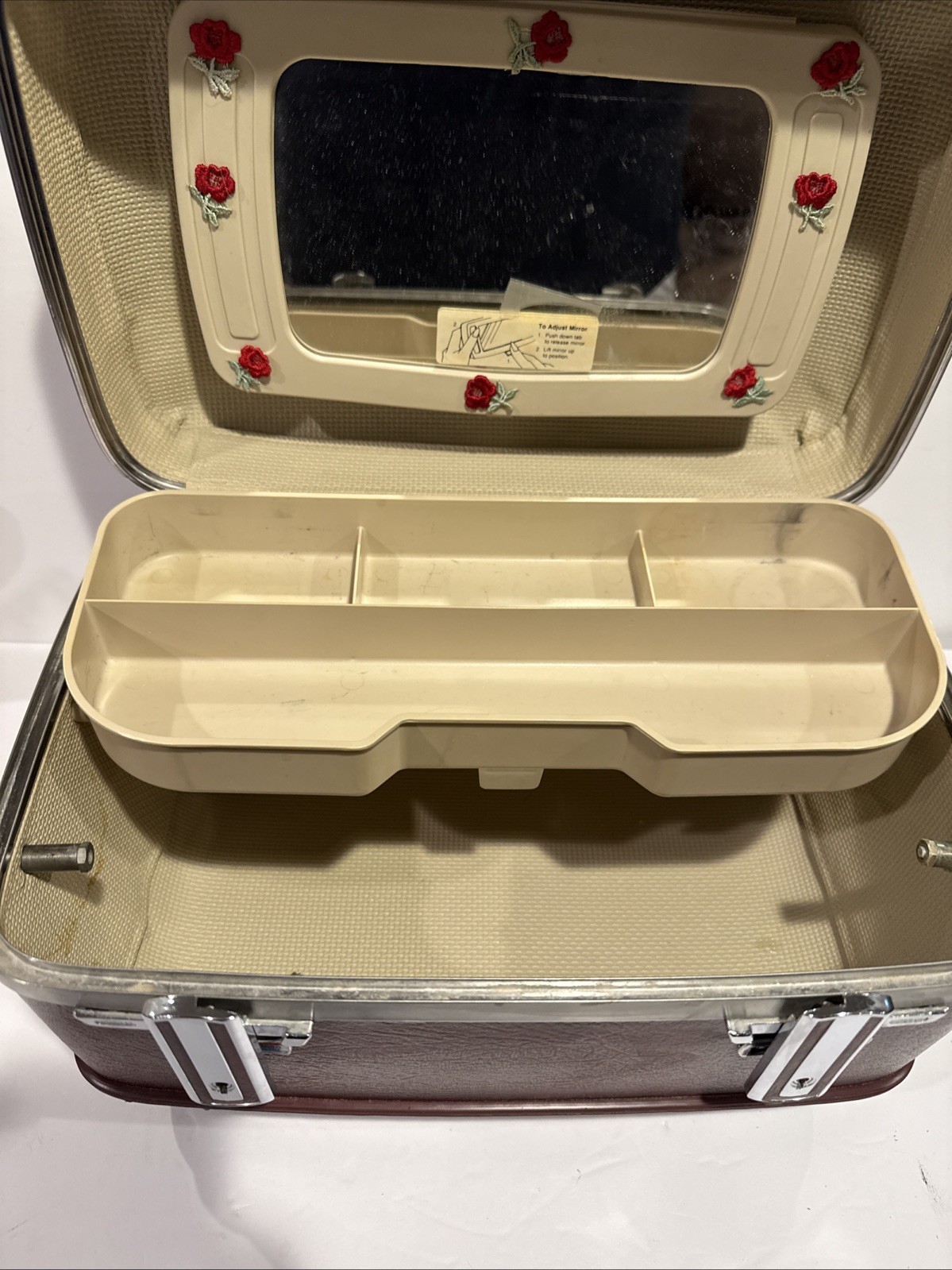 Vintage American Tourister Burgundy Train Case Luggage With Tray/Mirror